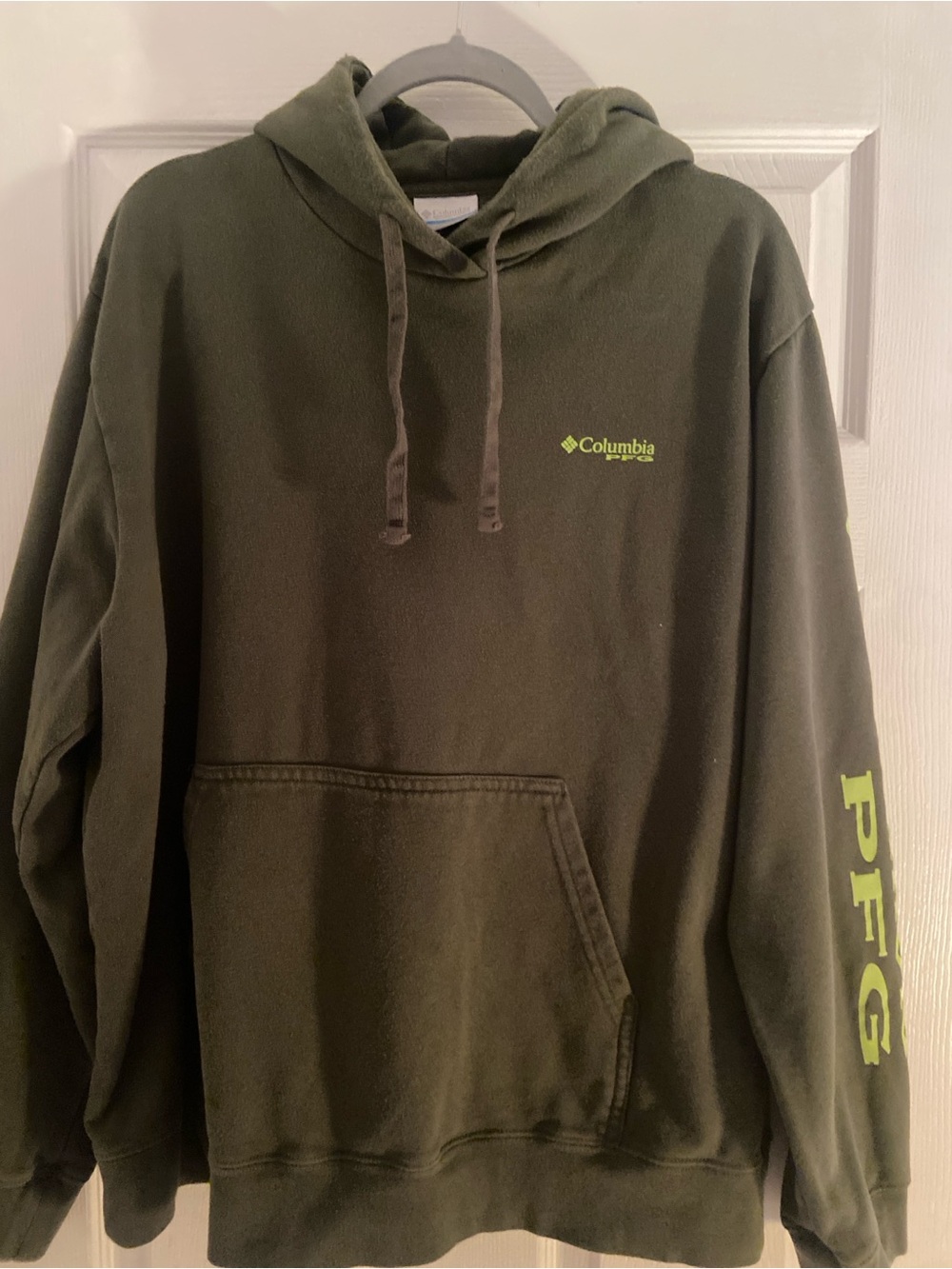Columbia Olive Green PFG Hoodie with Lime Logo